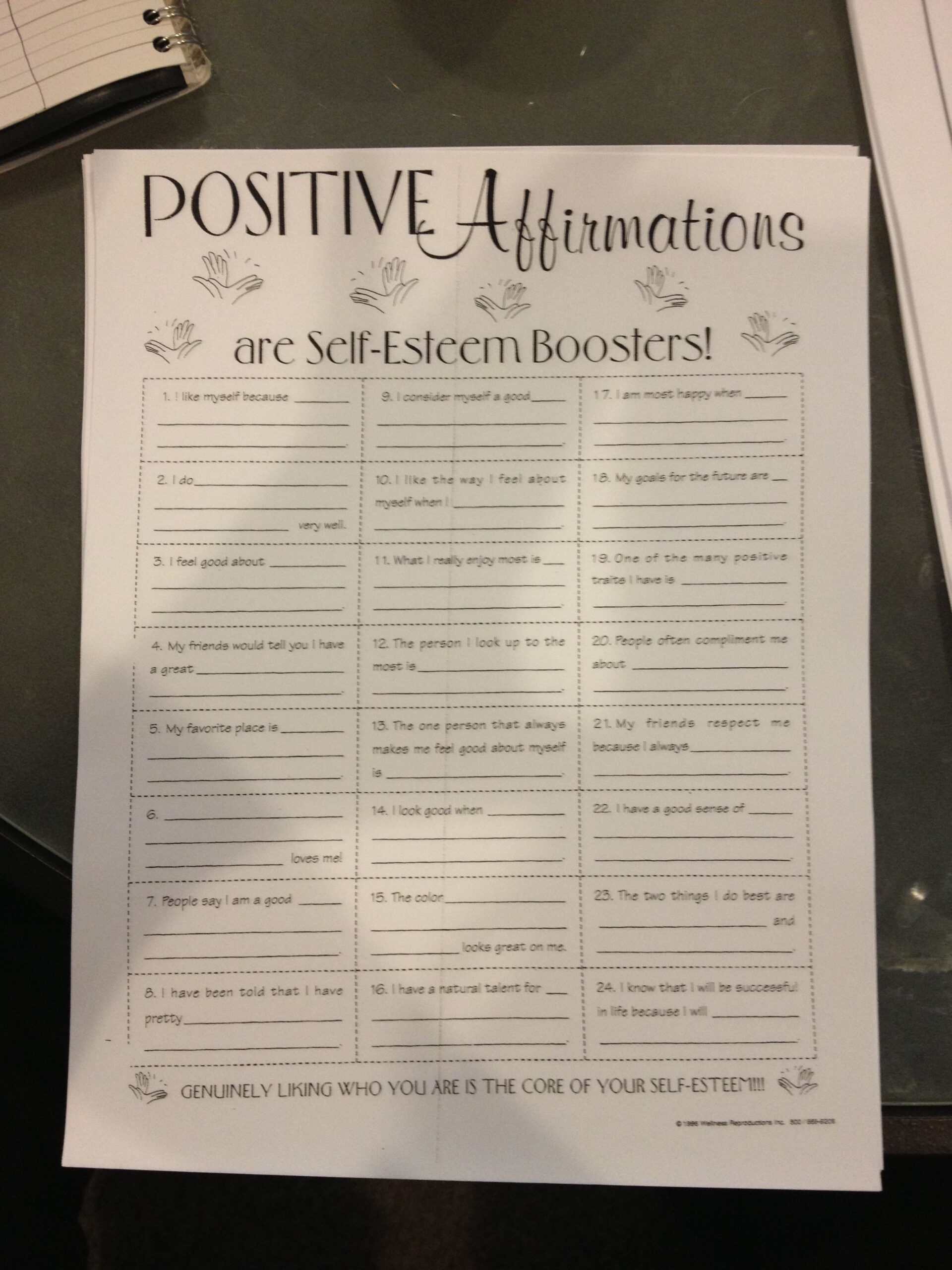 Positive Affirmations Worksheet. Something To Keep In Your