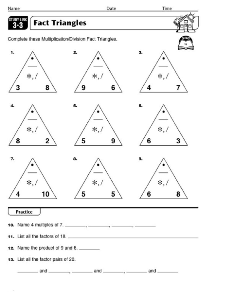 Printable Fact Triangles Worksheets | Activity Shelter