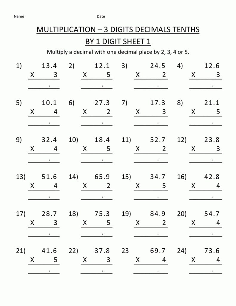 Printable Multiplication Worksheets 5Th Grade | Learning