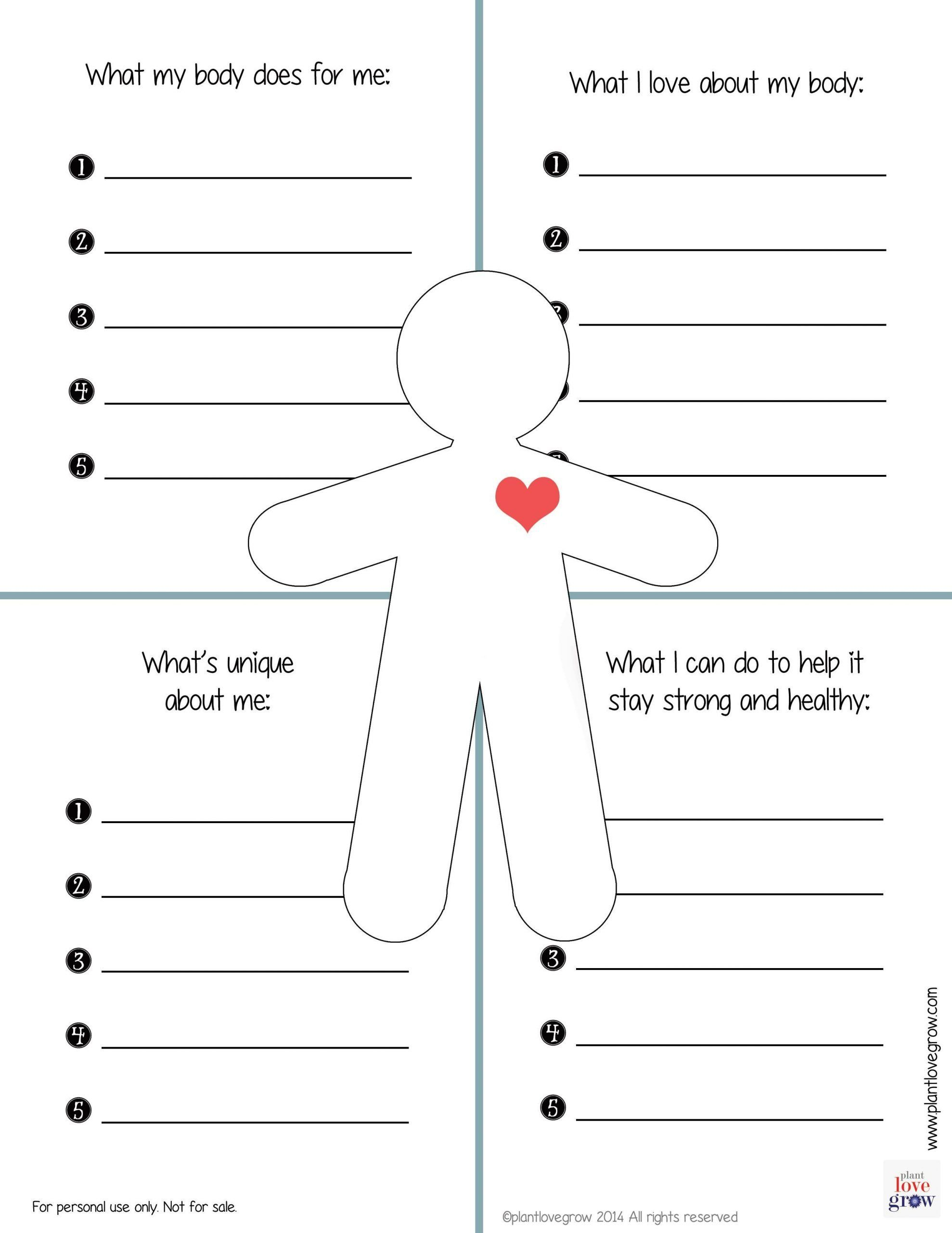 Printable Self Esteem Worksheets What My Body Does For Me