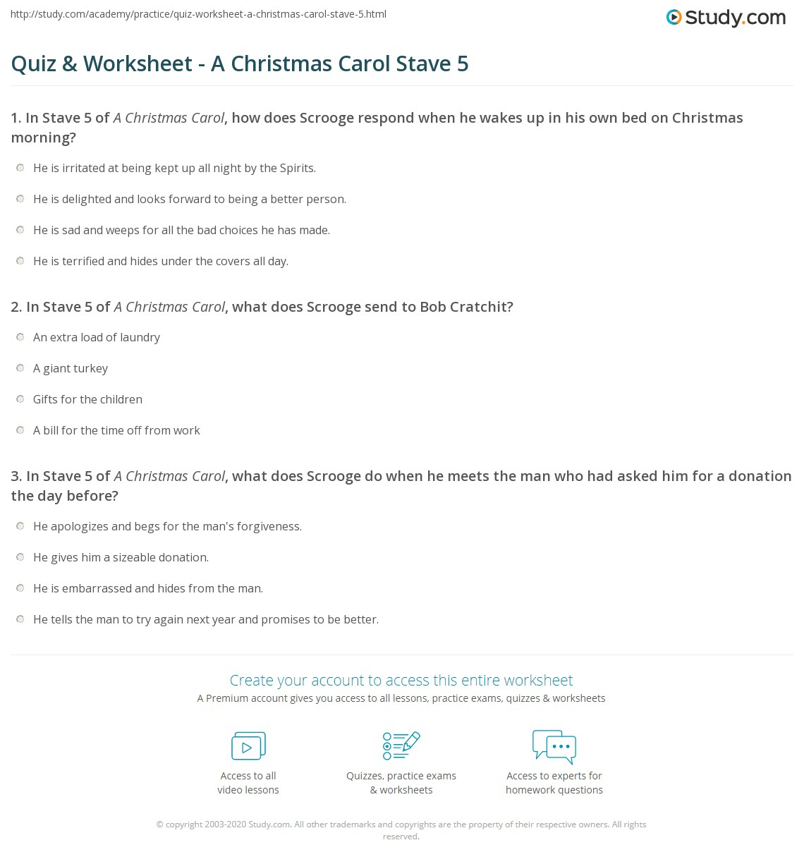 Quiz &amp;amp; Worksheet - A Christmas Carol Stave 5 | Study