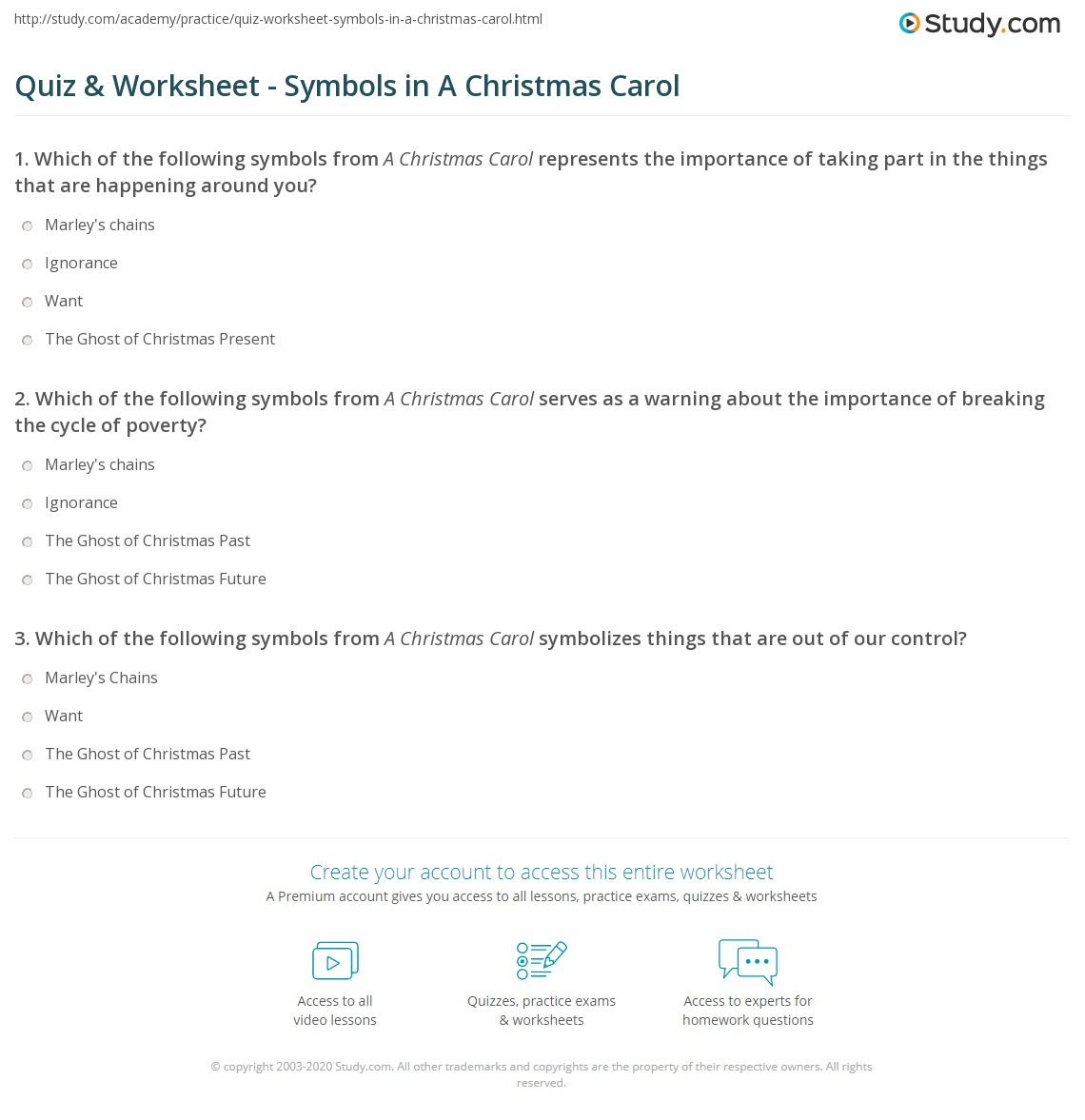 Quiz &amp;amp; Worksheet - Symbols In A Christmas Carol | Study