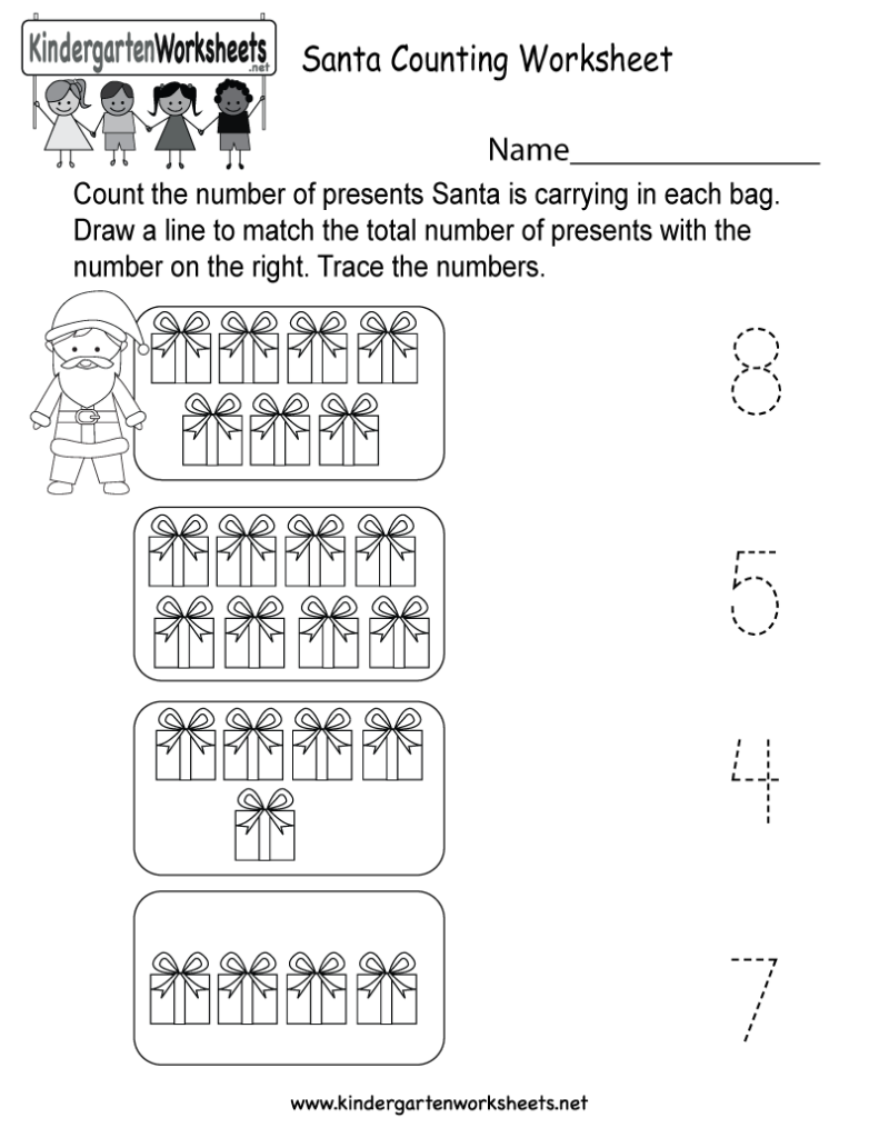 Santa Counting Worksheet   Free Kindergarten Holiday