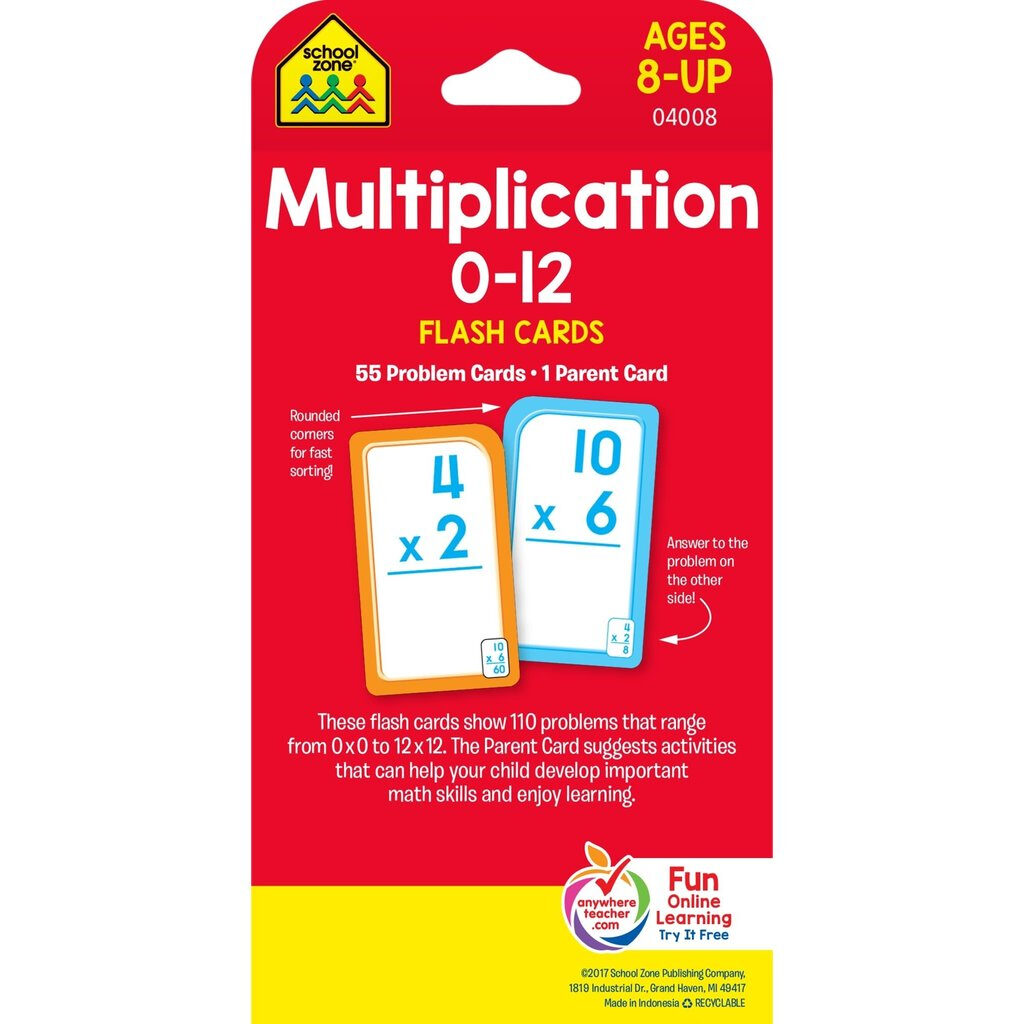 School Zone Flash Cards Multiplicatoin 0 12