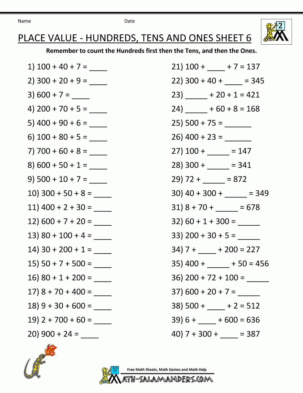 Second Grade Place Value Worksheets | Place Value Worksheets