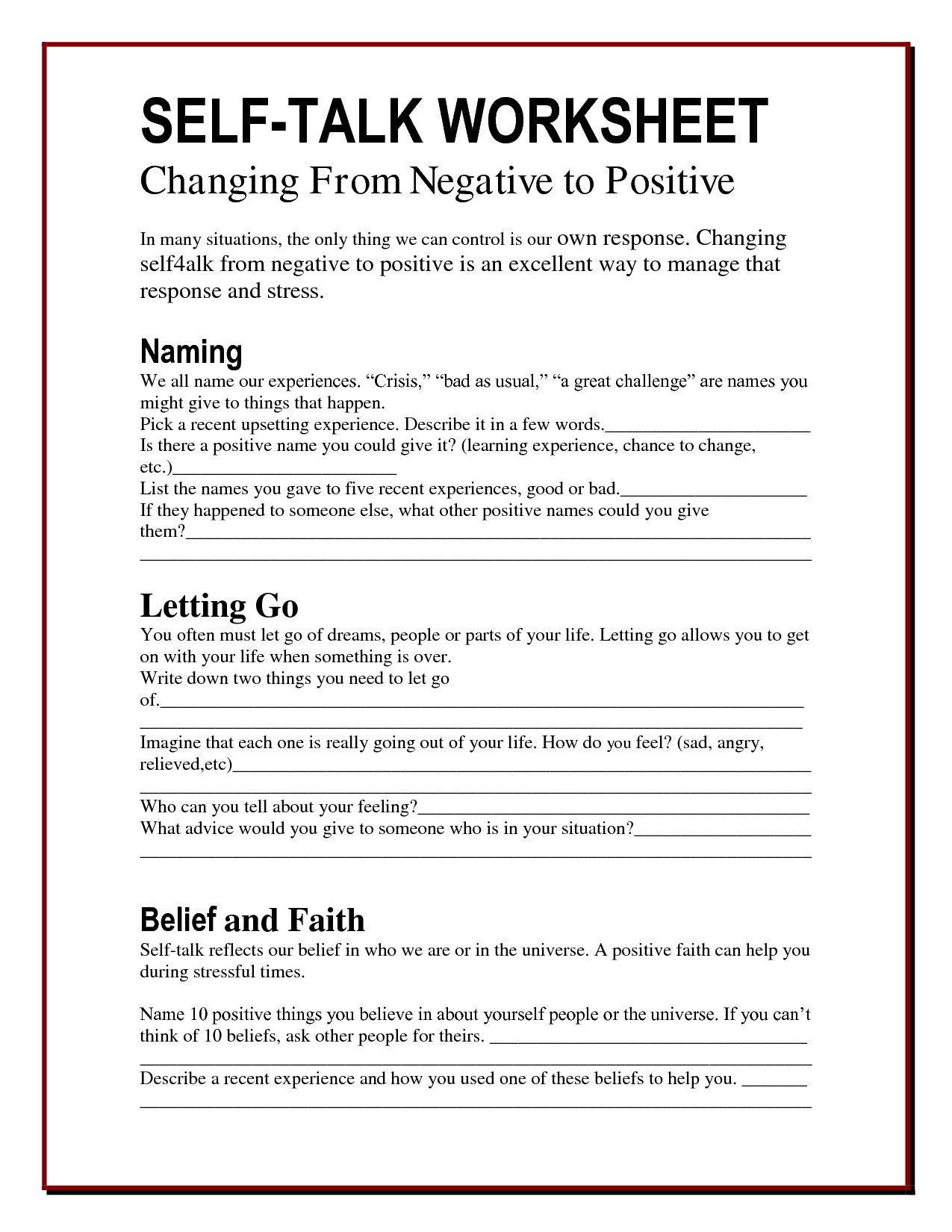 Self Esteem And Addiction Worksheets | Printable Worksheets