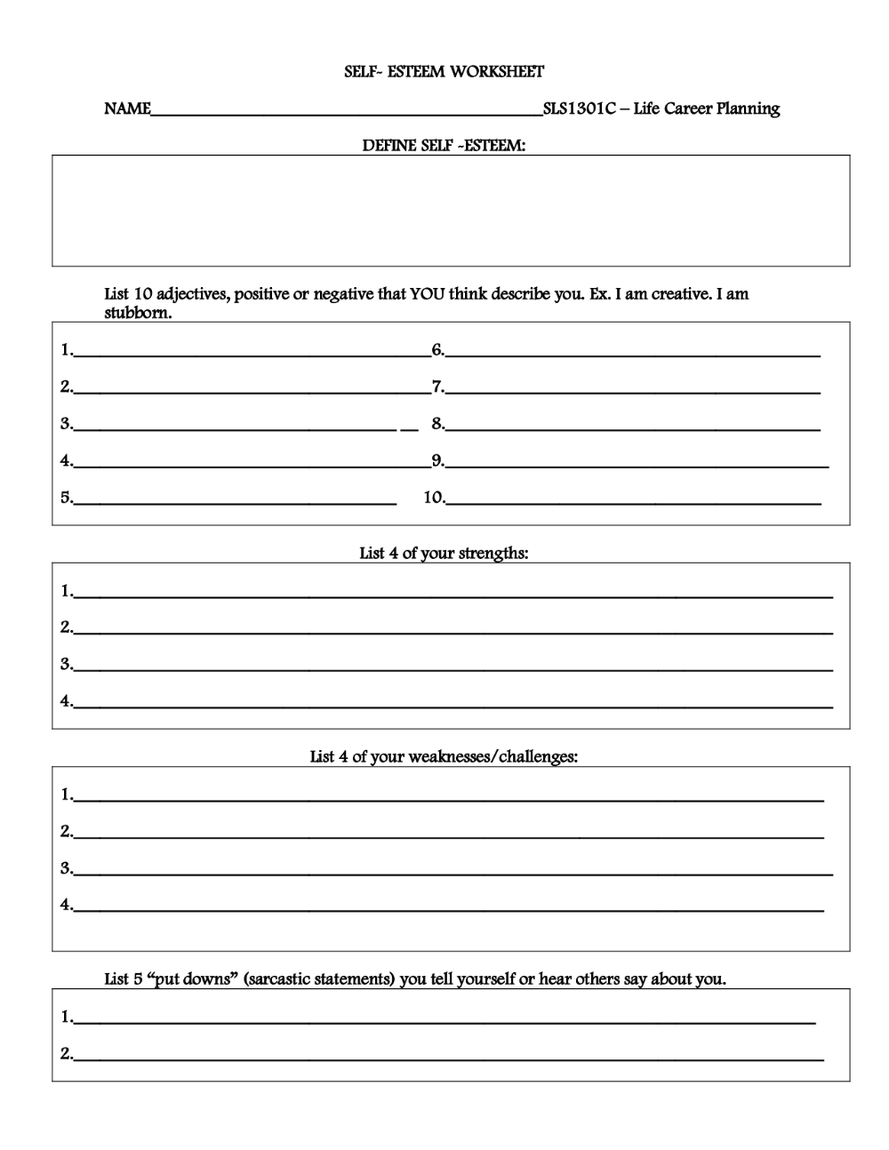 Self Esteem Printable Worksheets For Kids | Printable