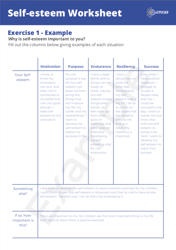 Self Esteem Worksheet Download | Getpsyched