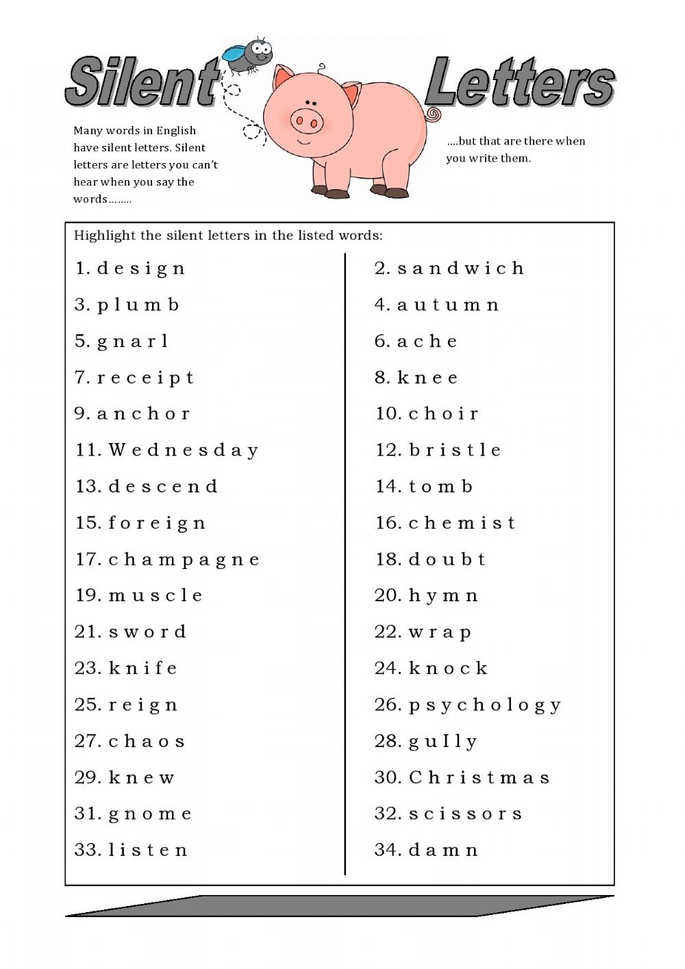 Silent Letters Interactive Worksheet