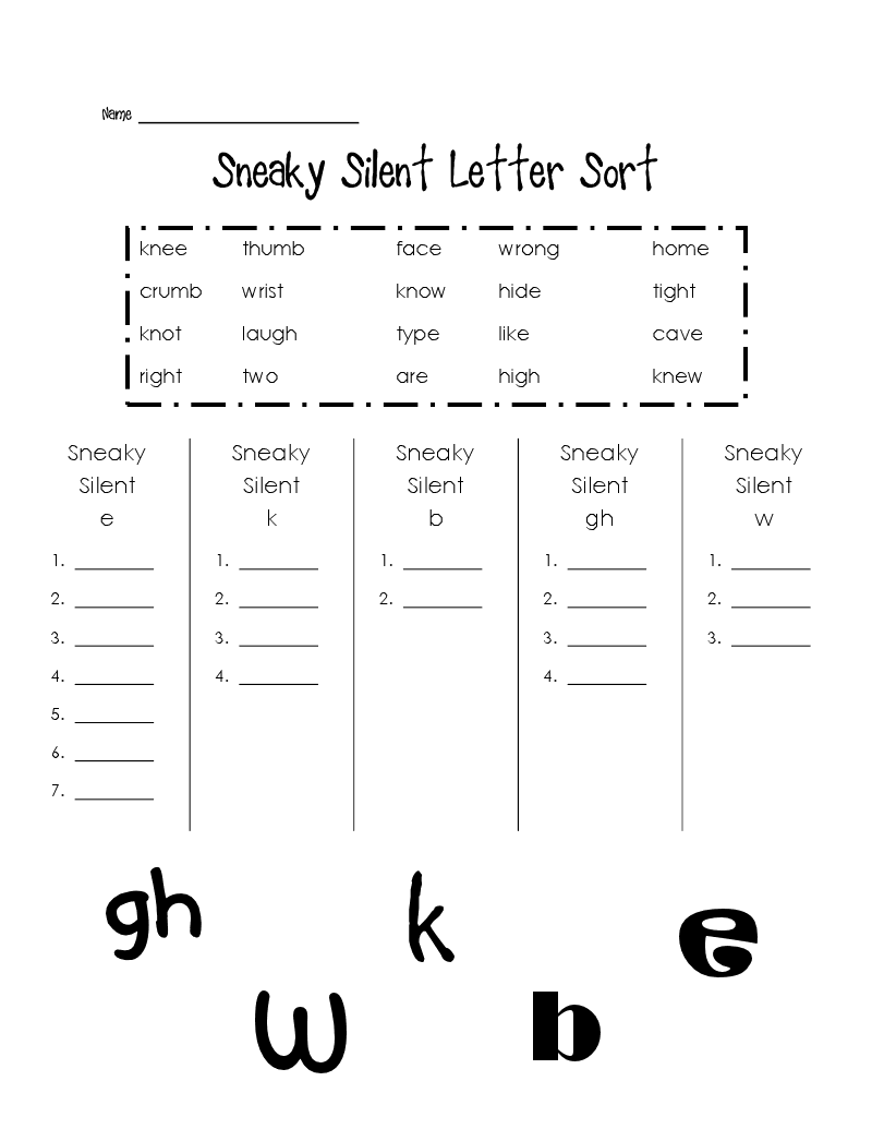 Silent Letters Worksheet | Letter Sort, Word Sorts, Word Work