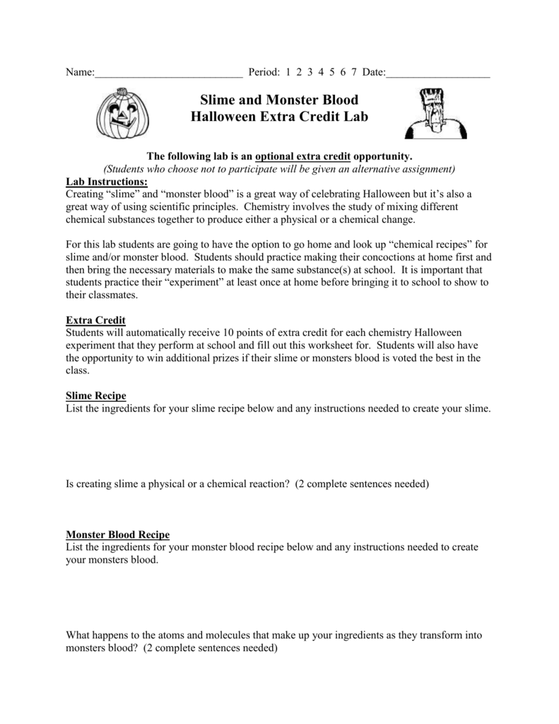 Slime And Monster Blood Halloween Extra Credit Lab