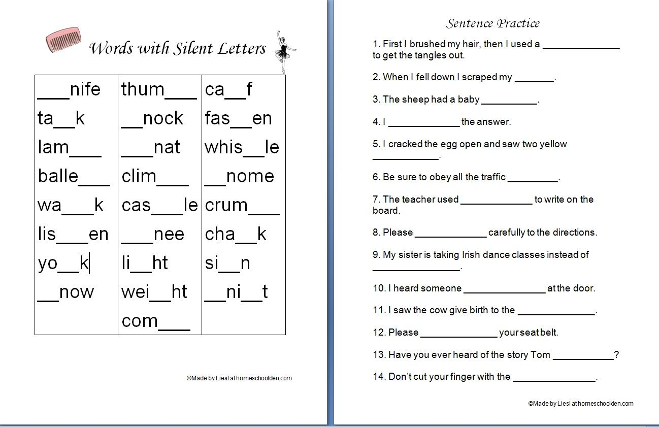 Spelling: Silent Letters | Letter Worksheets, Reading