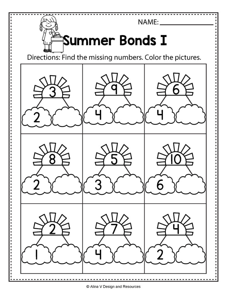 Summer Bonds Write The Missing Numbers   Summer Math