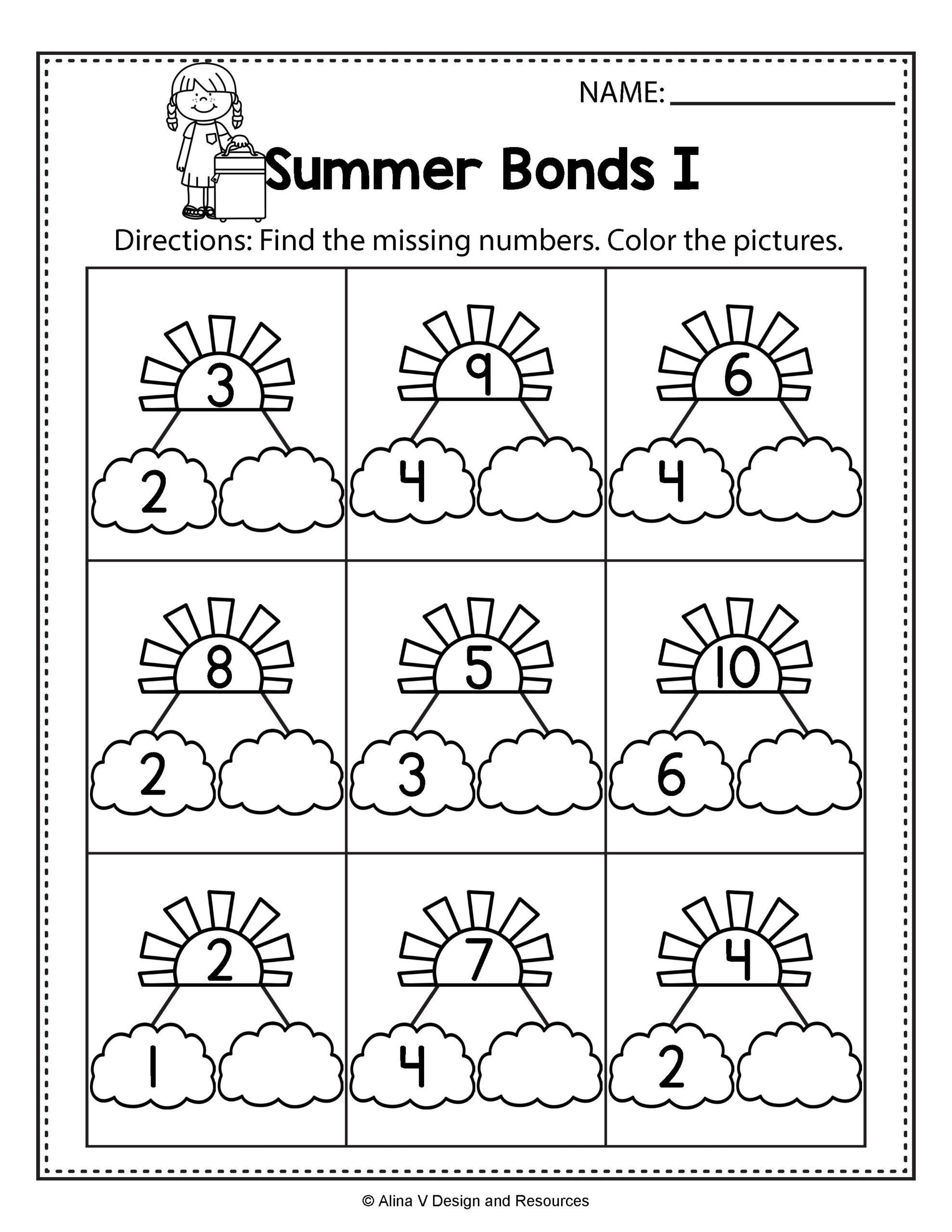 Summer Bonds Write The Missing Numbers - Summer Math