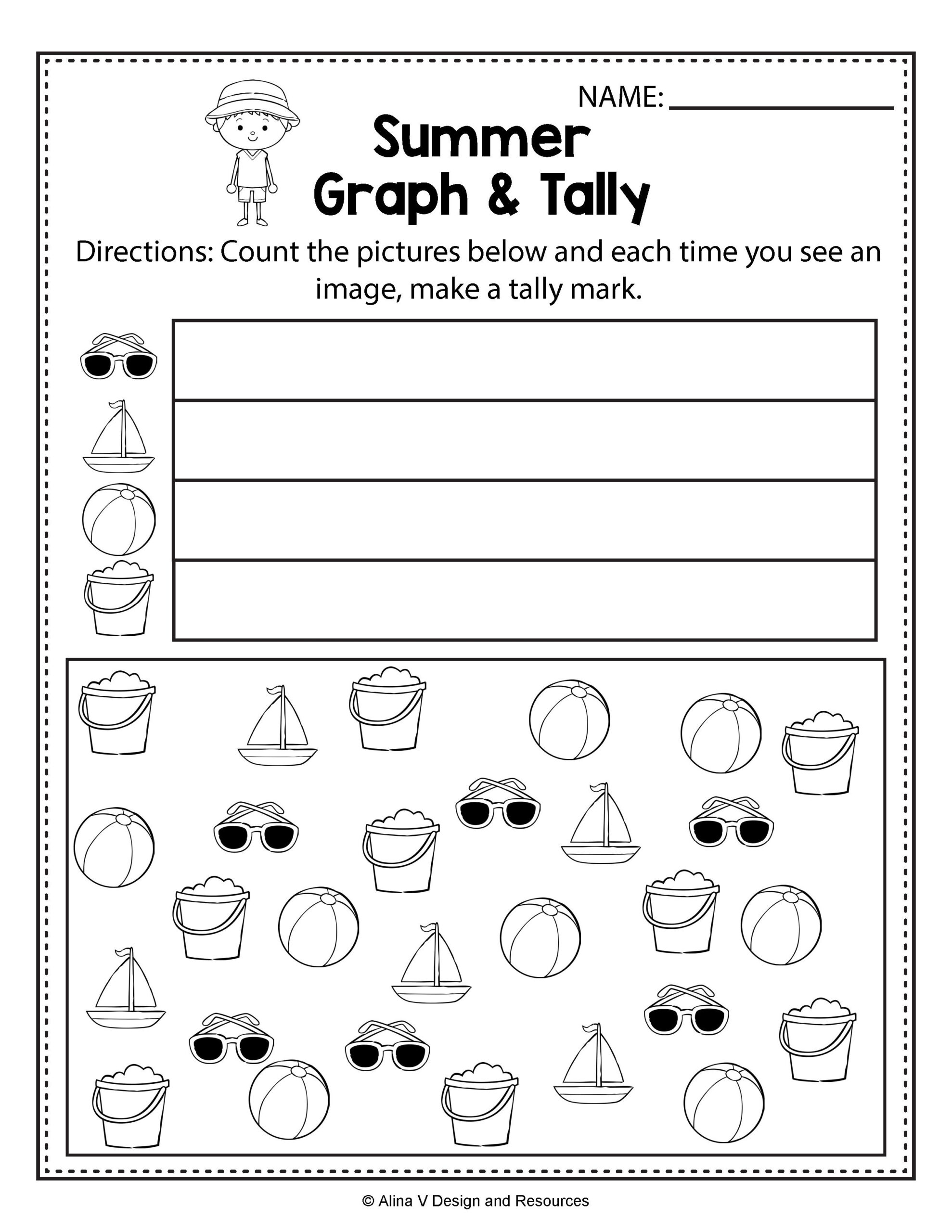 Summer Graph And Tally - Summer Math Worksheets And