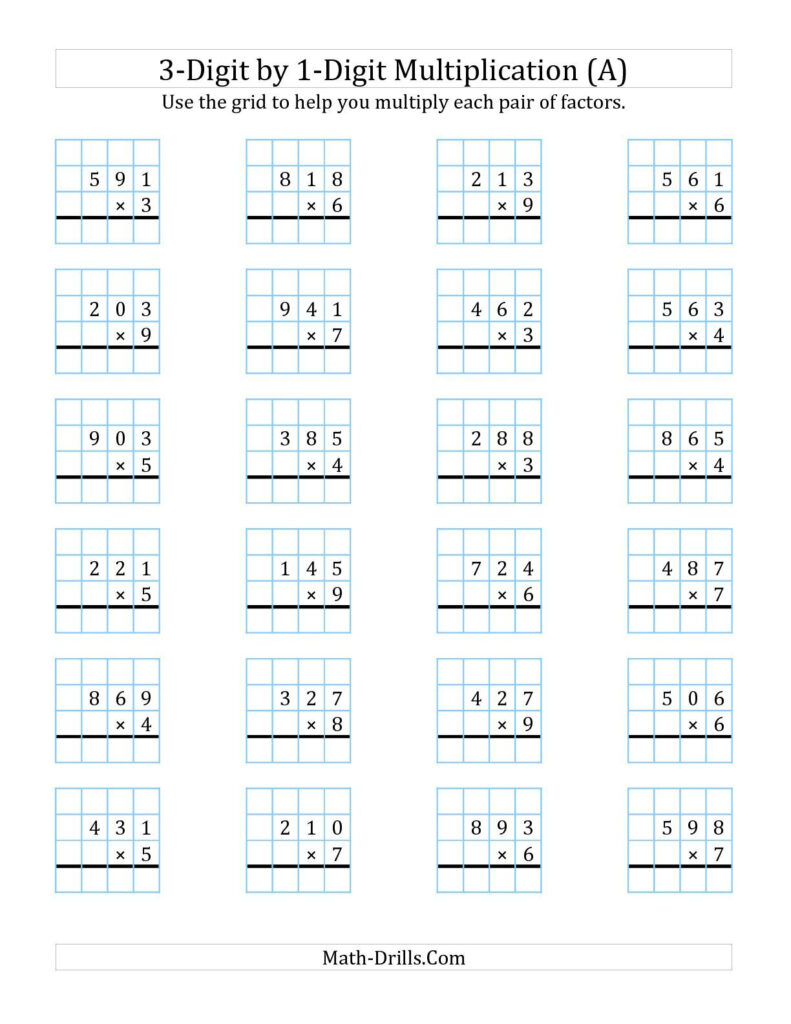 The 3 Digit1 Digit Multiplication With Grid Support (A