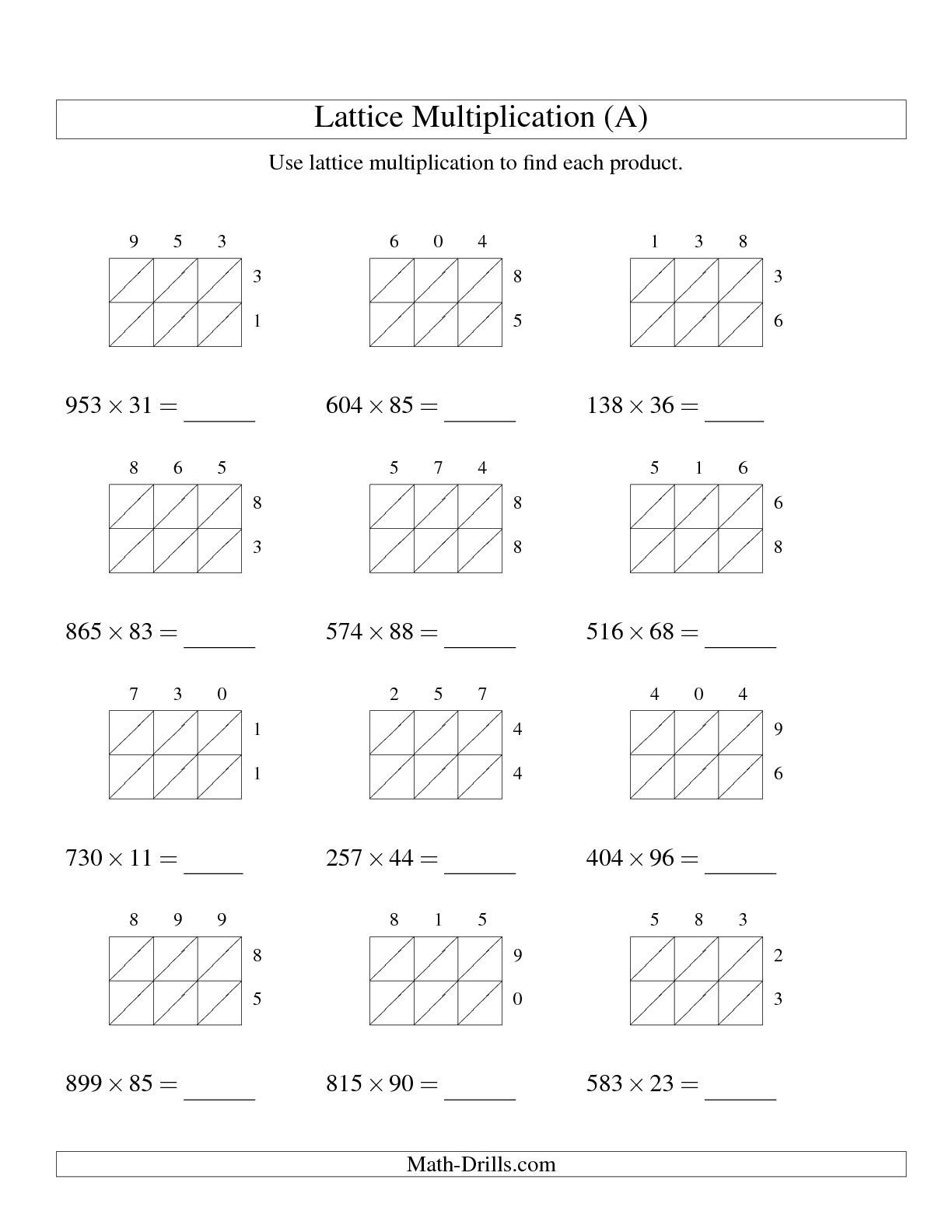 The 3-Digit2-Digit Lattice Multiplication (A) Long