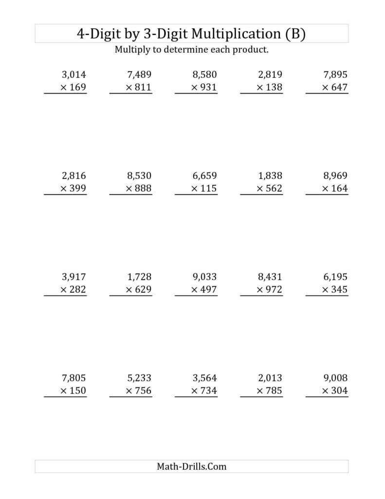 The 4 Digit3 Digit Multiplication (B) Long