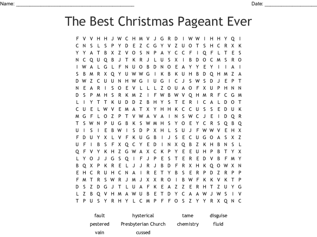 The Best Christmas Pageant Ever Word Search   Wordmint