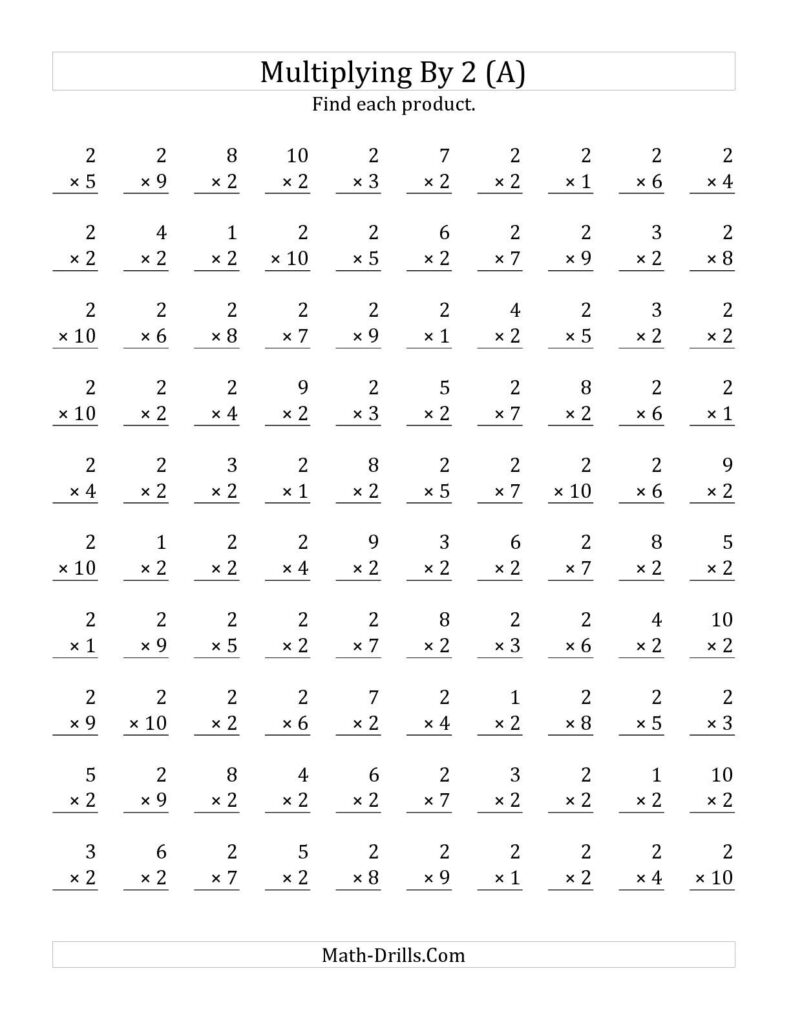 The Multiplying (1 To 10)2 (A) Math Worksheet From The