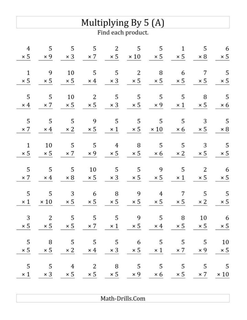 The Multiplying (1 To 10)5 (A) Math Worksheet From The