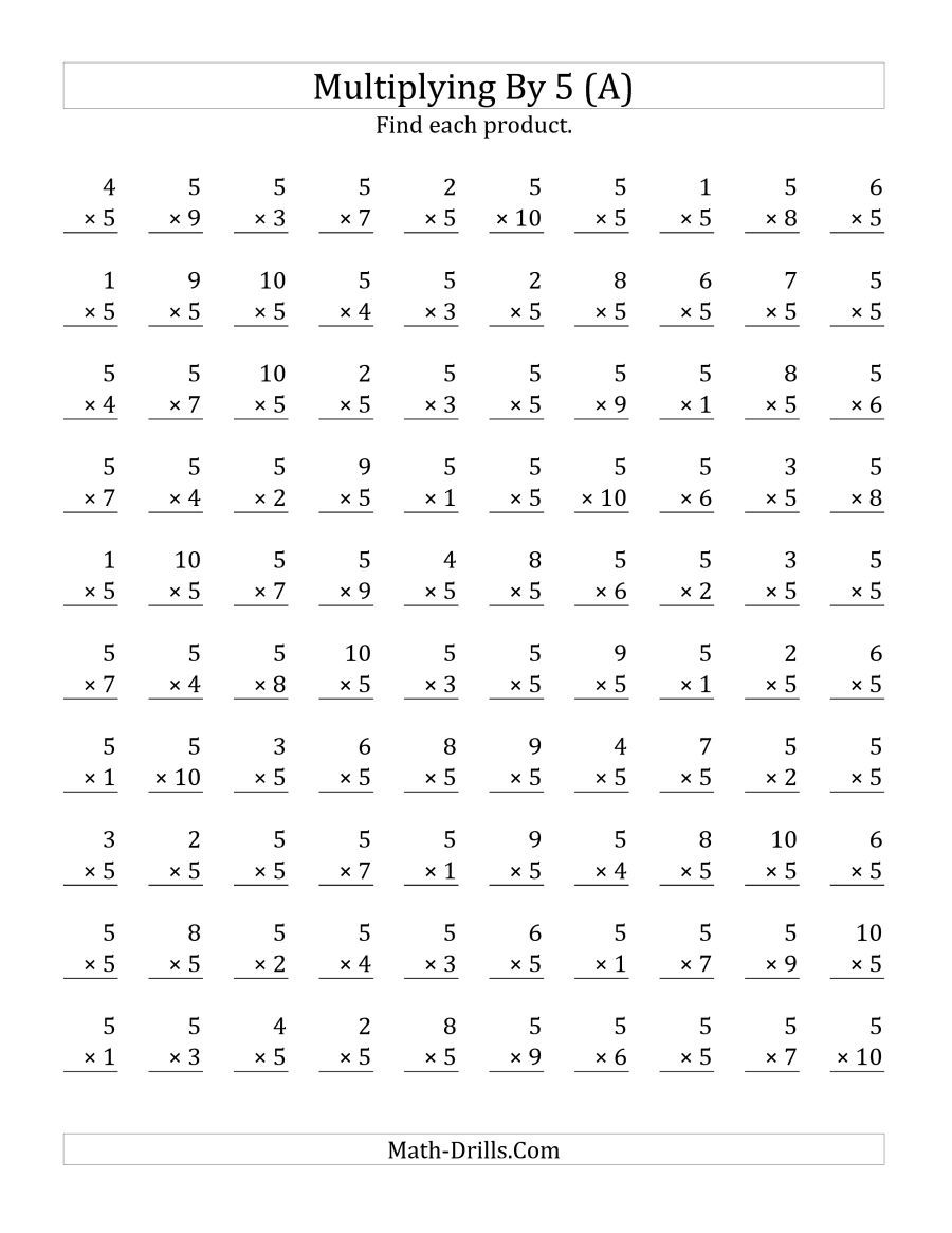 The Multiplying (1 To 10)5 (A) Math Worksheet From The