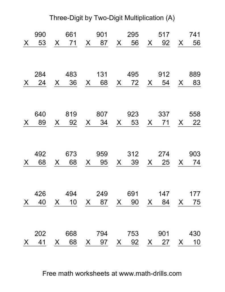 The Multiplying Three Digittwo Digit    36 Per Page (A
