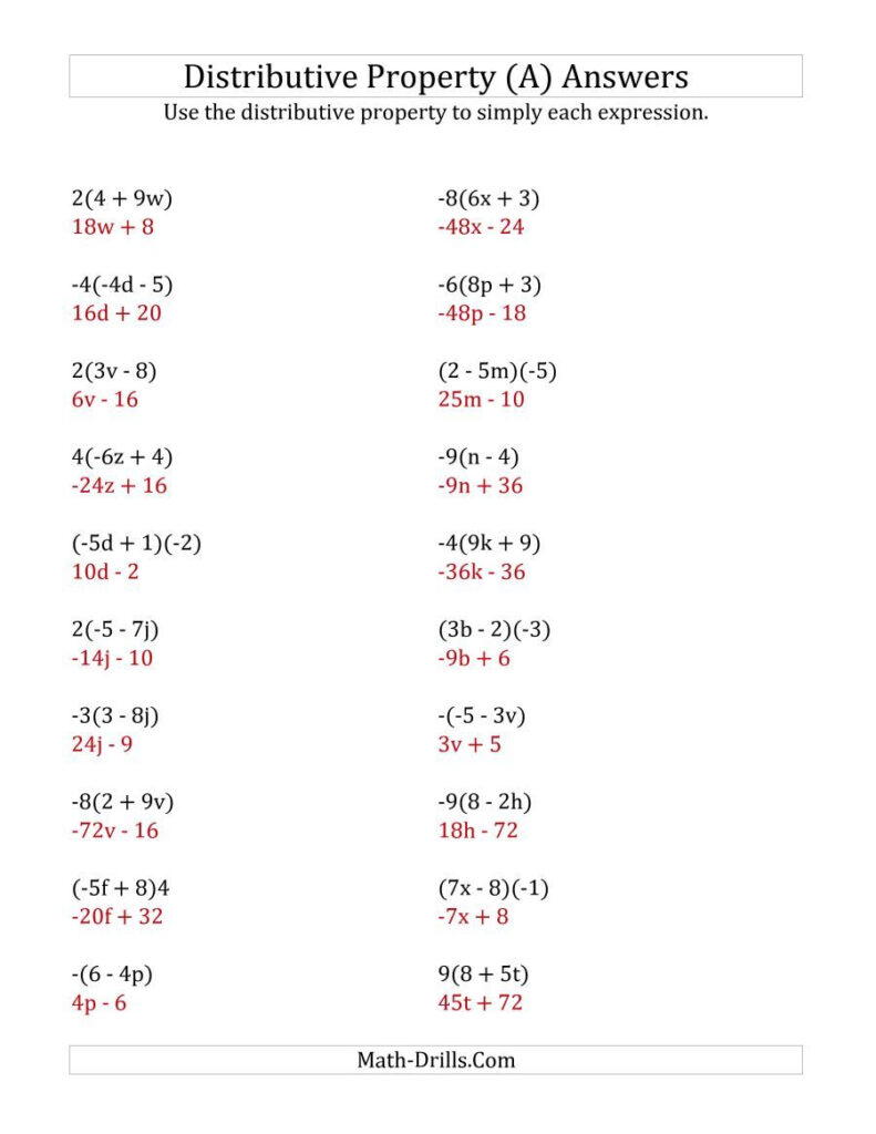 Distributive property math worksheets