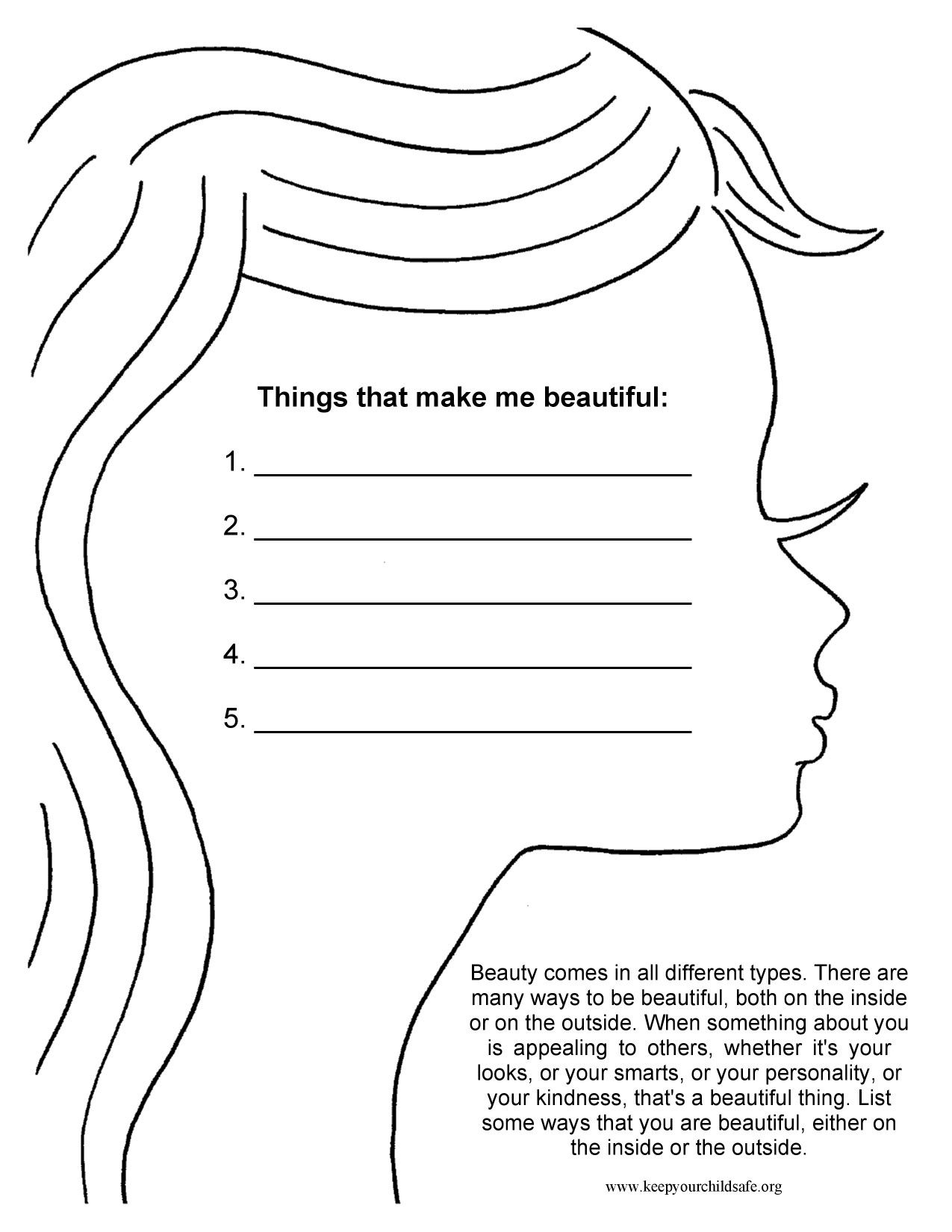 Things That Make Me Beautiful | Self Esteem Worksheets