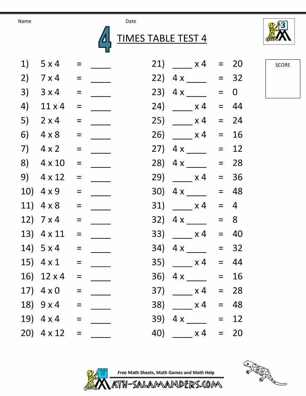 Times Table Tests - 2 3 4 5 10 Times Tables | Math Practice