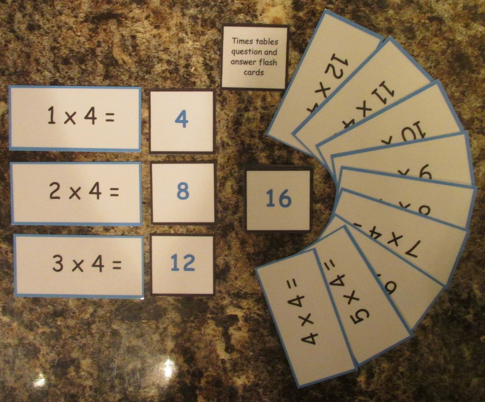 Times Tables Question And Answer Flash Cards 2 - 12 X Tables