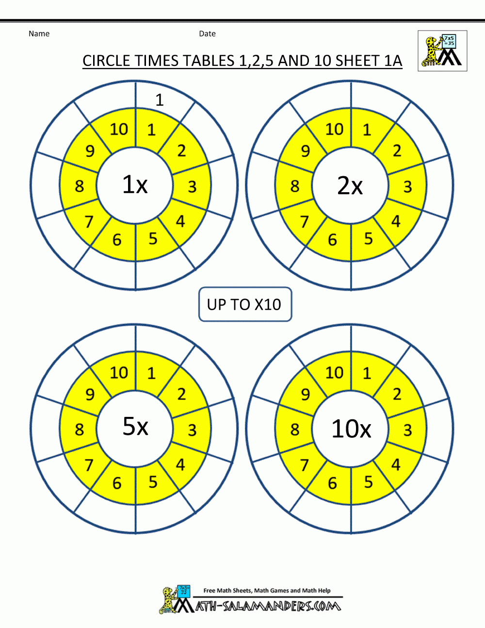 Times Tables Worksheets Circles 1 To 10 Times Tables