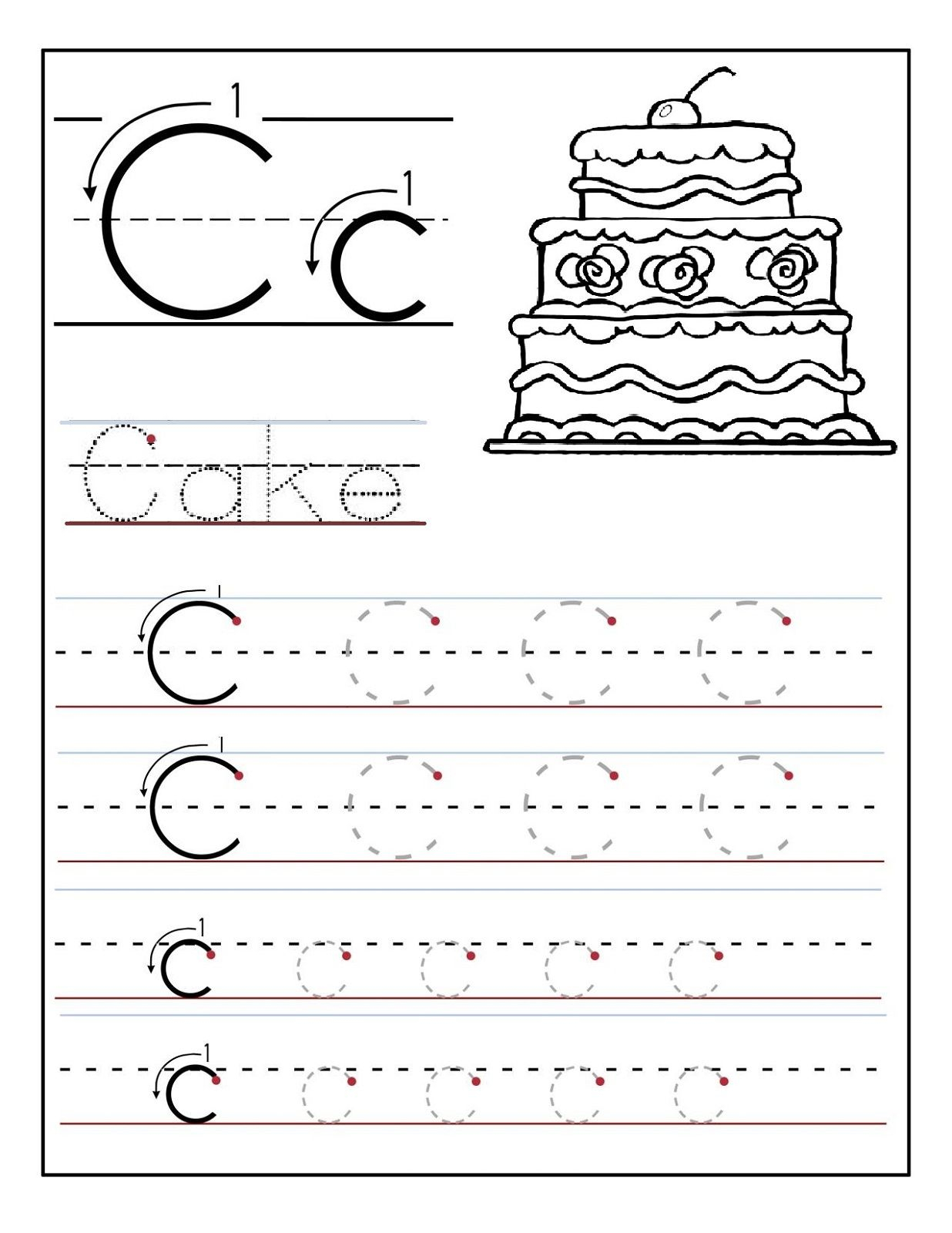 Trace The Letter C Worksheets | Alphabet Worksheets for Letter C Tracing Worksheets For Preschool
