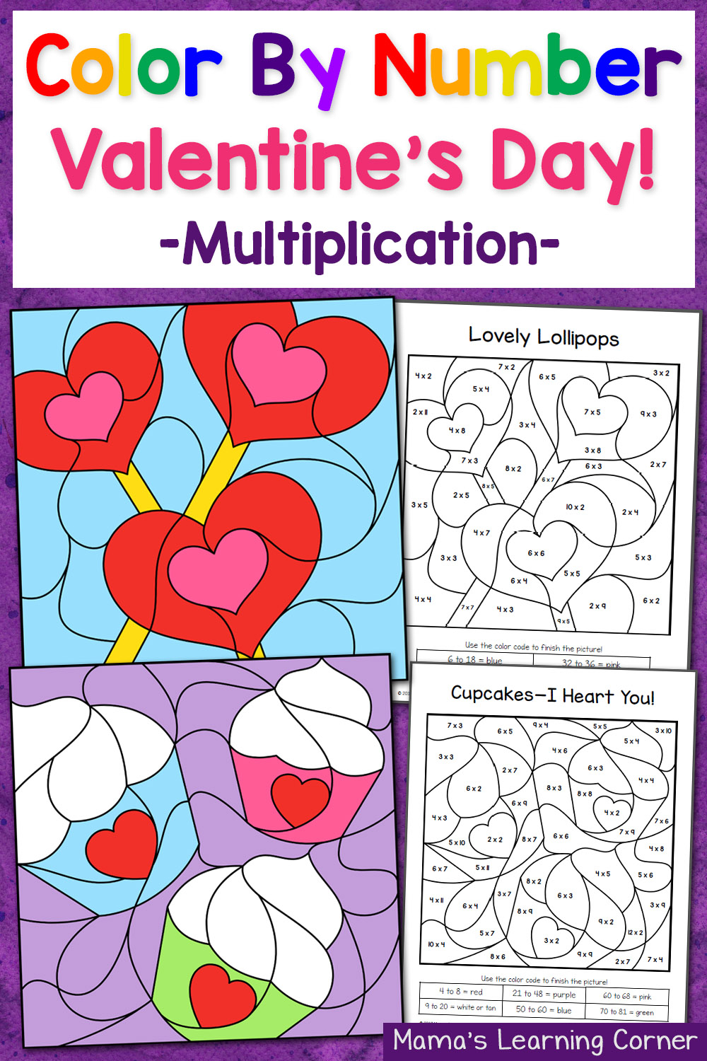 Valentine&amp;#039;s Day Colornumber Multiplication Worksheets