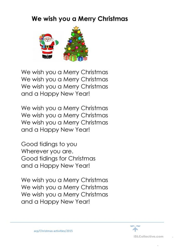 We Wish You A Merry Christmas Cloze   English Esl Worksheets