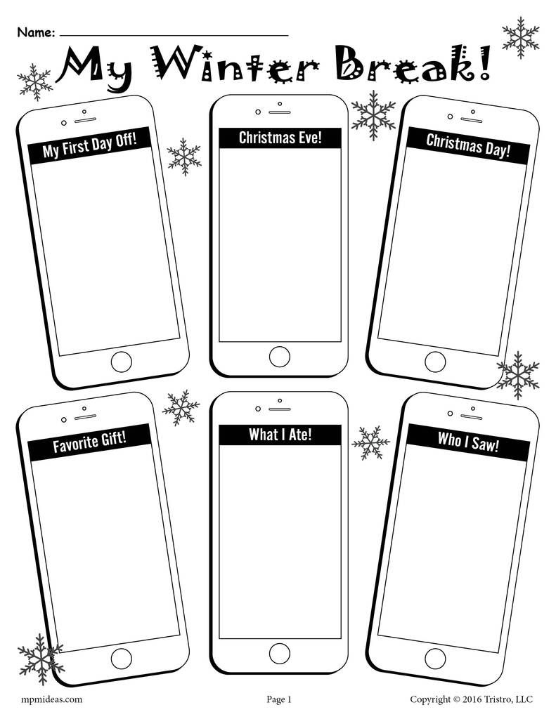What I Did On Winter Break" Social Media Themed Printable