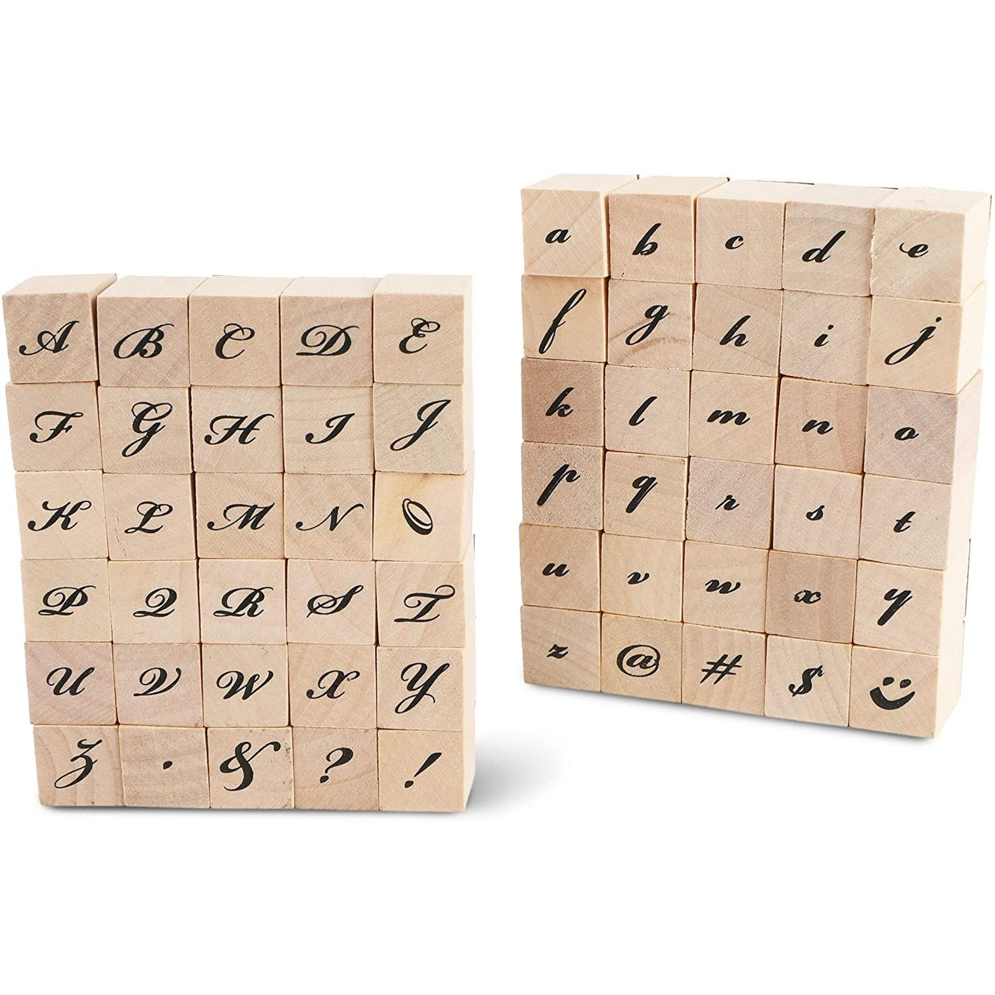 Wood Rubber Stamps - Mini Cursive Alphabet And Symbols Stamp Set, 60 Pieces  - Walmart