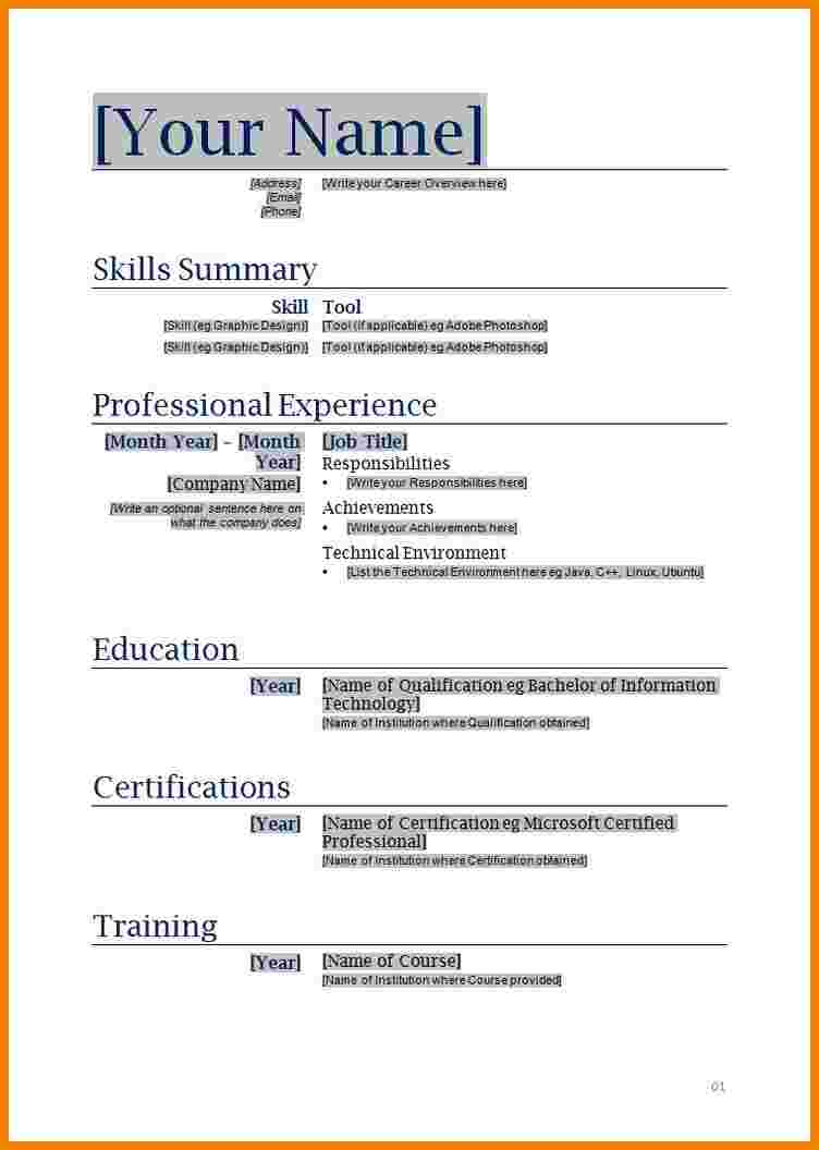 8 Blank Basic Resume Templates Professional Resume List