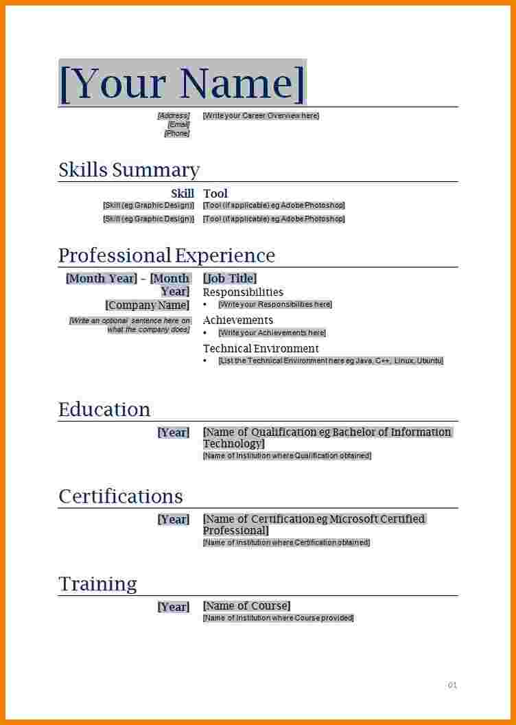 8 Blank Basic Resume Templates Professional Resume List