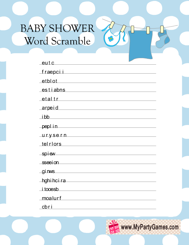 Baby Shower Word Scramble Game In Blue Color Baby Shower 