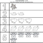 Coloring Number 1 5 Kindergarten Worksheets Color