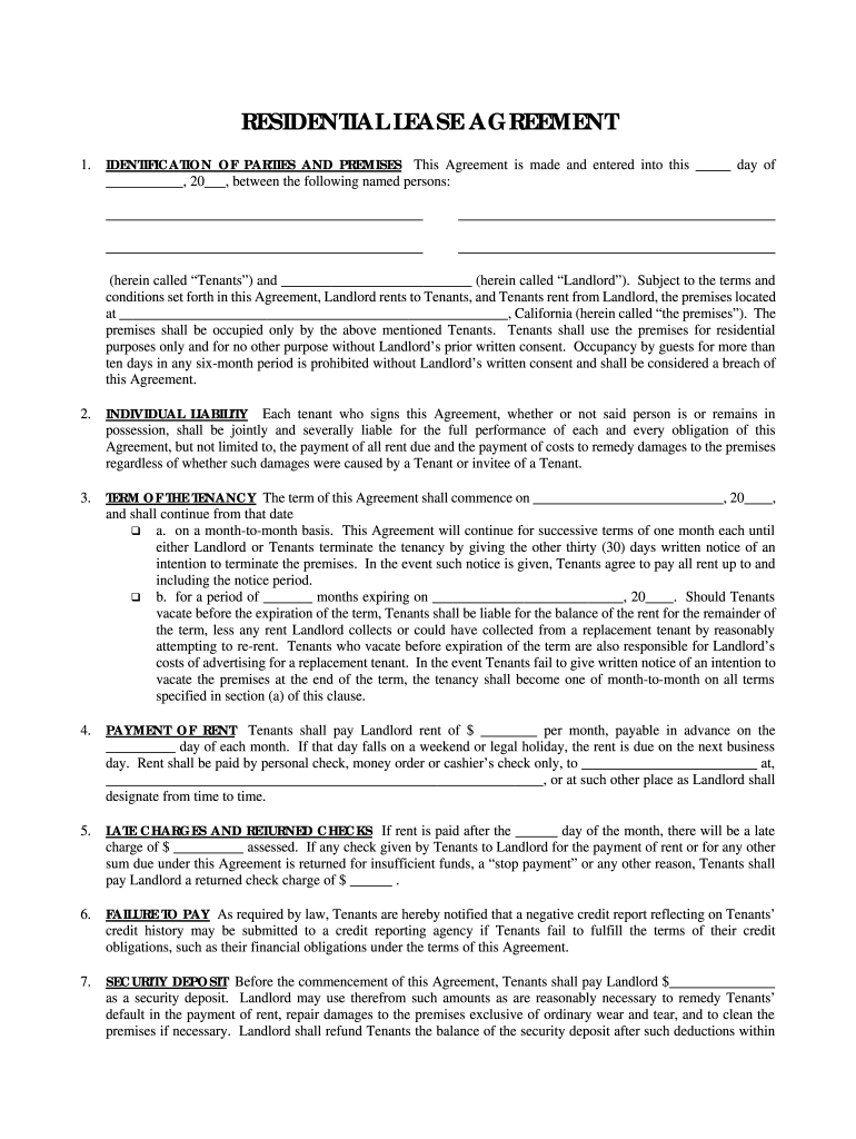 Fill In The Blank Lease Agreement Fill Out And Sign 