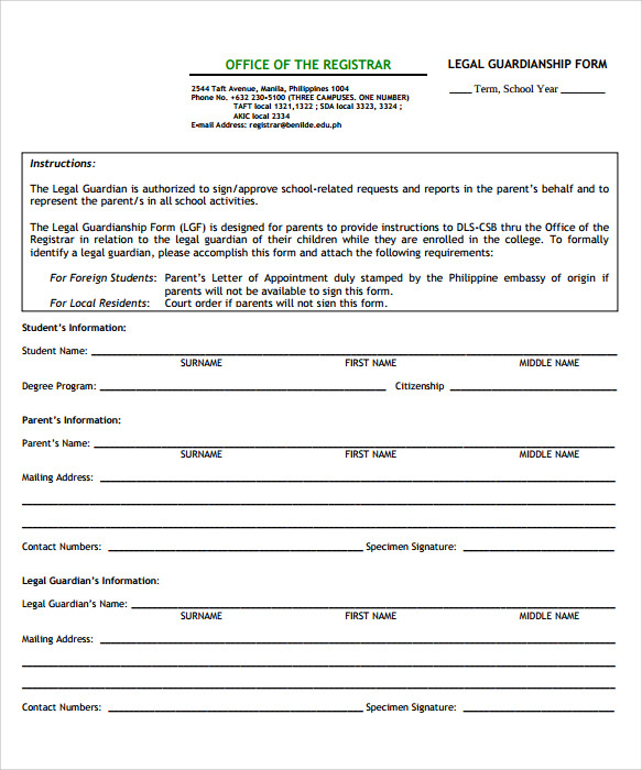 FREE 7 Sample Legal Guardianship Forms In PDF MS Word