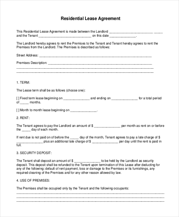 FREE 9 Sample Printable Lease Agreement Forms In PDF MS