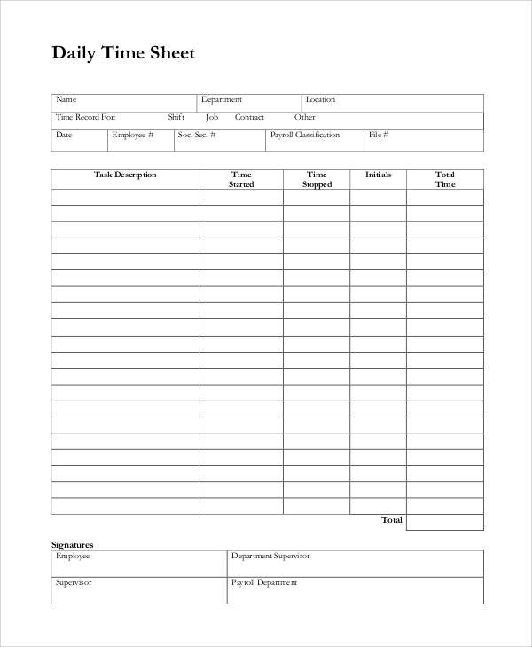 FREE 9 Sample Printable Time Sheet Templates In PDF MS 