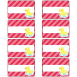 Free Amaranth Pink Diagonal Striped Baby Duck Name Tags