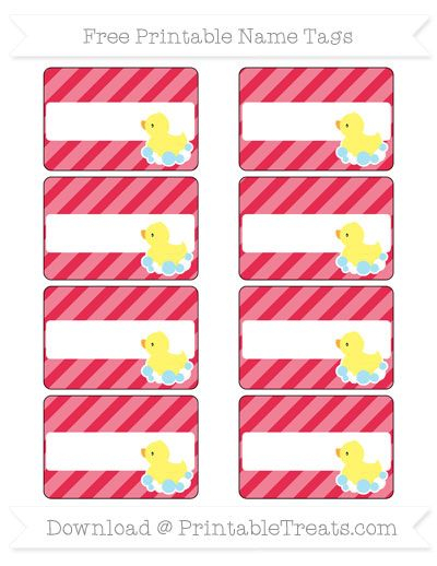 Free Amaranth Pink Diagonal Striped Baby Duck Name Tags 
