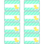 Free Aquamarine Diagonal Striped Baby Duck Name Tags