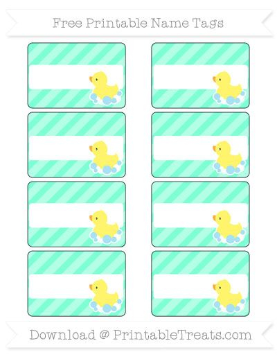 Free Aquamarine Diagonal Striped Baby Duck Name Tags 