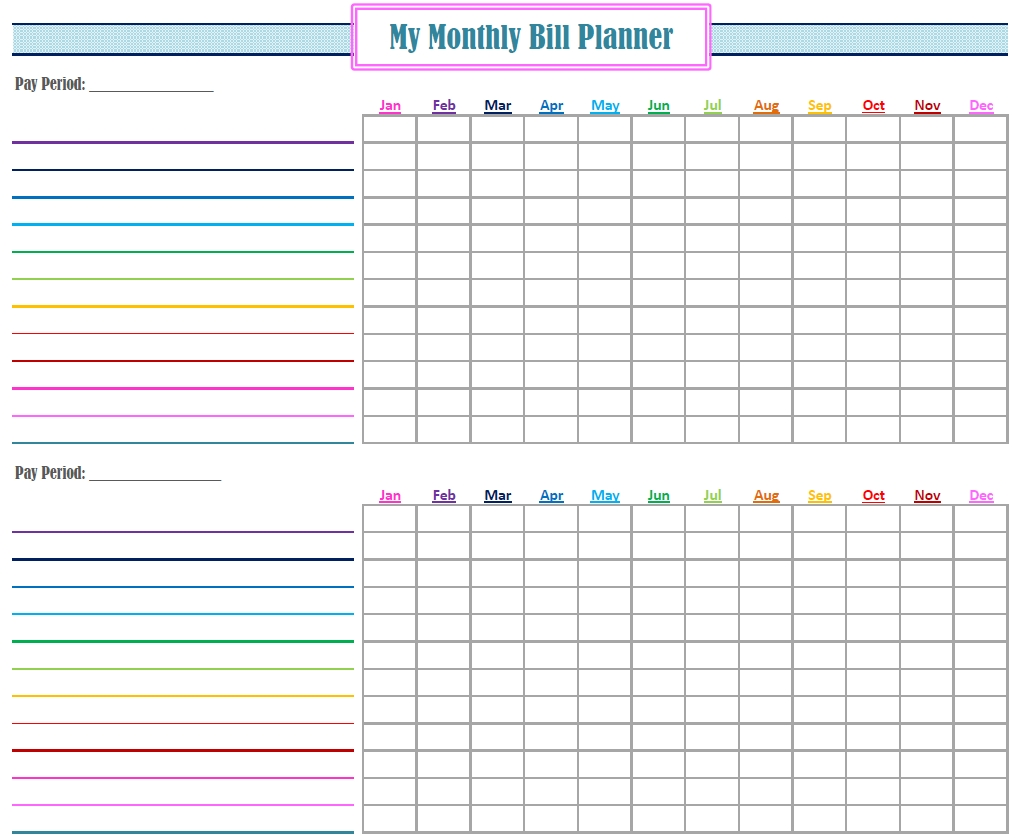 Free Printable Monthly Bills Chart Calendar Template 